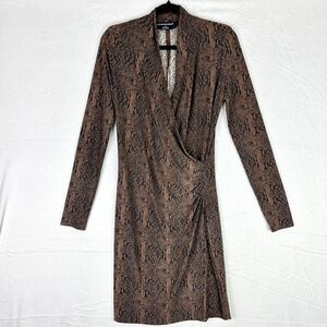 Norma Kamali Side Drape Faux Wrap Jersey Dress Size Medium Python Snake Print